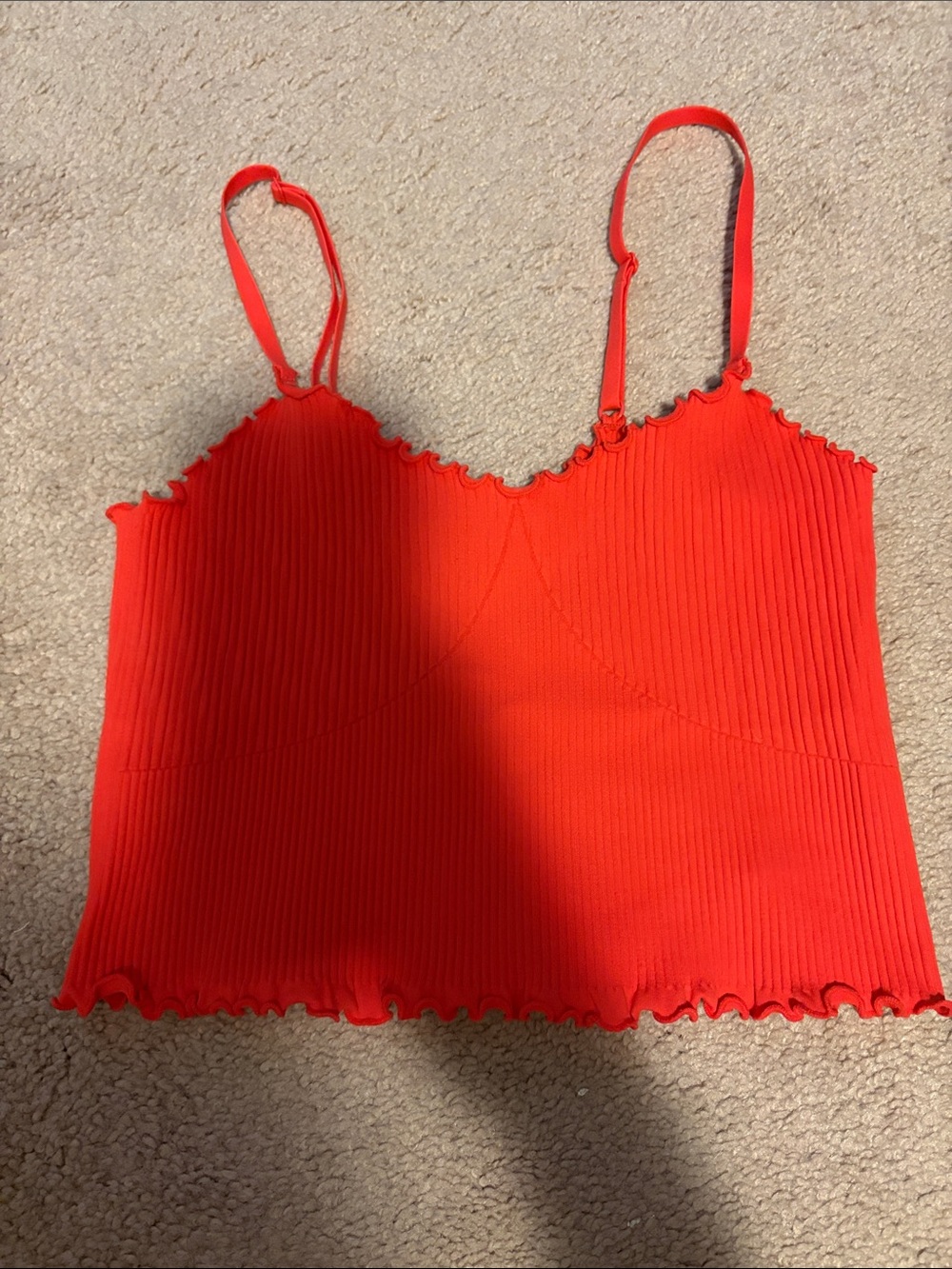 aerie Orange-Red Ribbed Lettuce-Edge Cami